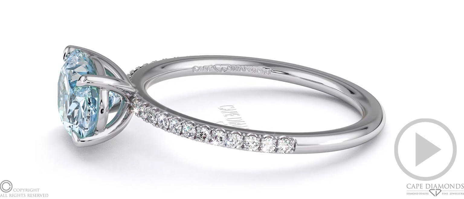 Blue Lab-Grown Diamond Oval Cut Pave Engagement Ring 18K White Gold top video