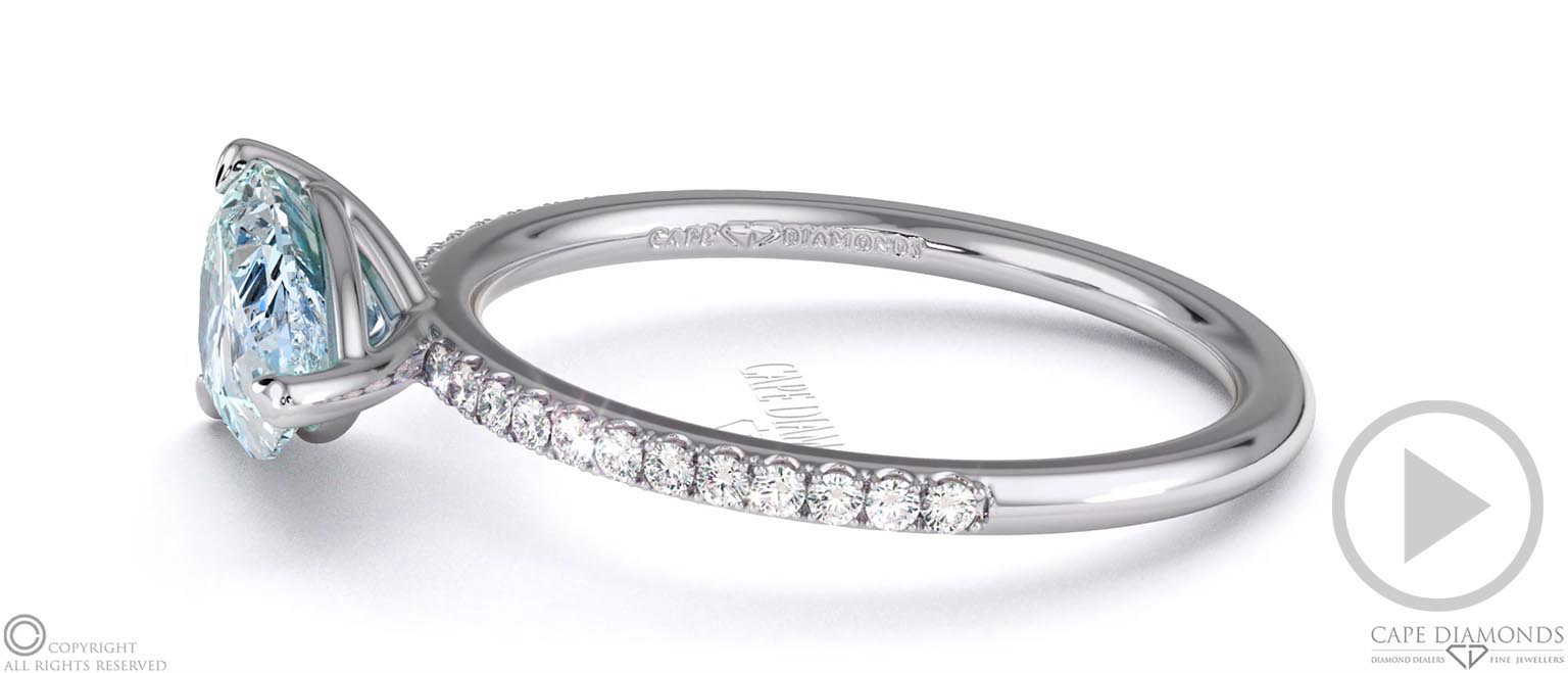 Blue Lab-Grown Diamond Pear Cut Pave Engagement Ring 9K White Gold top video