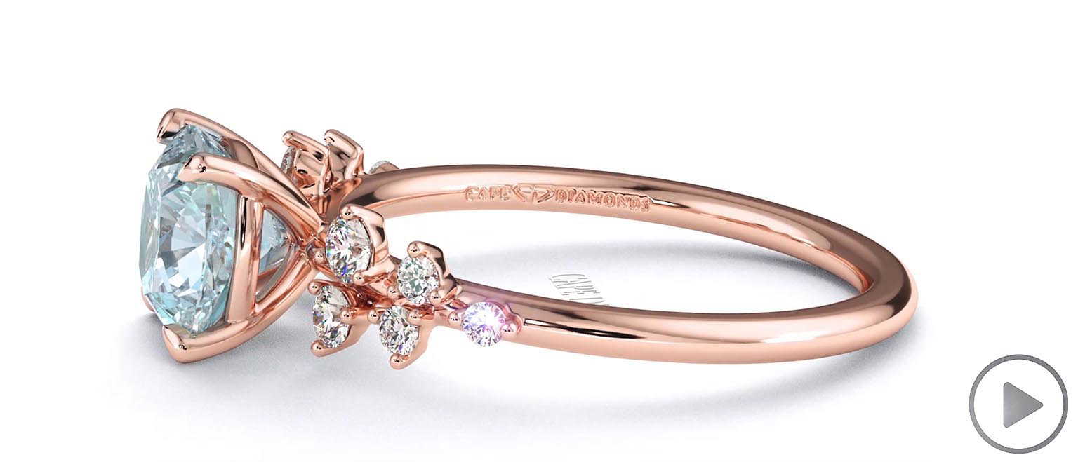 Blue Lab-Grown Diamond Cushion Cut Stardust Engagement Ring 9K Rose Gold top video