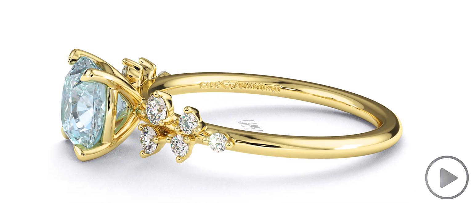 Blue Lab-Grown Diamond Cushion Stardust Engagement Ring 18K Yellow Gold top video