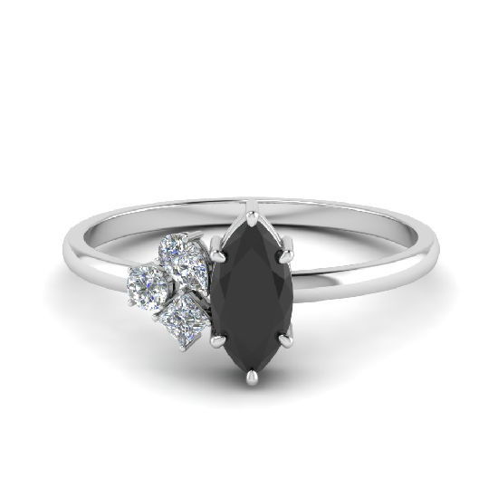 Bold and Beautiful Onyx Engagement Rings - Asymmetrical Marquise