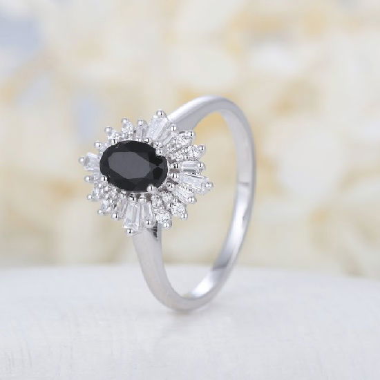Bold and Beautiful Onyx Engagement Rings - Oval Ballerina