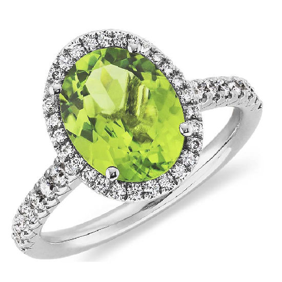 Vibrant Peridot-Engagement Rings-Oval Halo