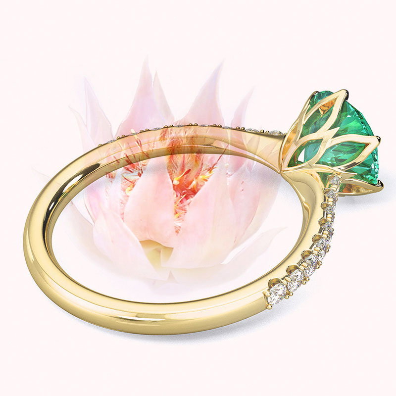 Fynbos Floral Tourmaline Yellow Gold Engagement Rings