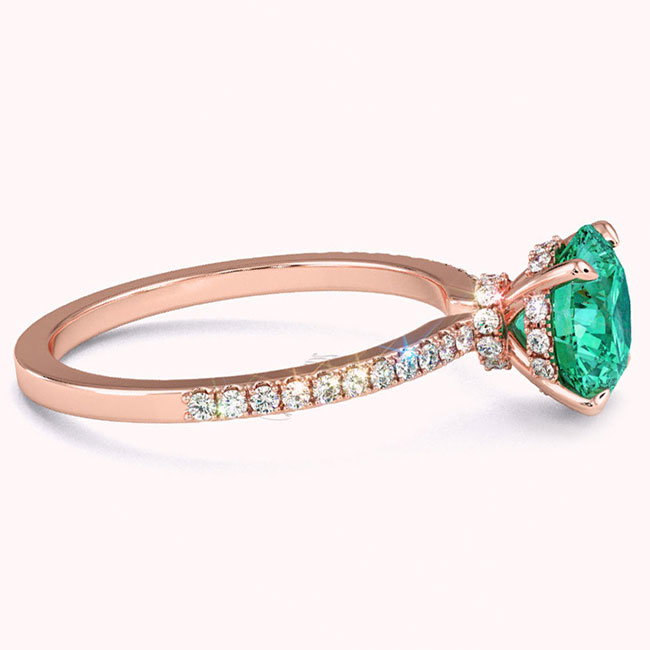 Hidden Halo Emerald Rose Gold Engagement Rings