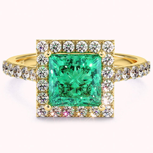 Halo Emerald Yellow Gold Engagement Rings