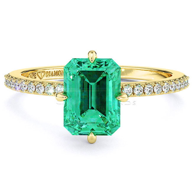 Side Stone Emerald Yellow Gold Engagement Rings