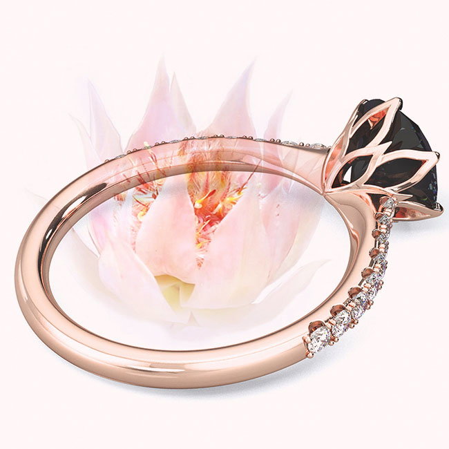 Rose Gold Fynbos Floral Black Diamond Engagement Rings
