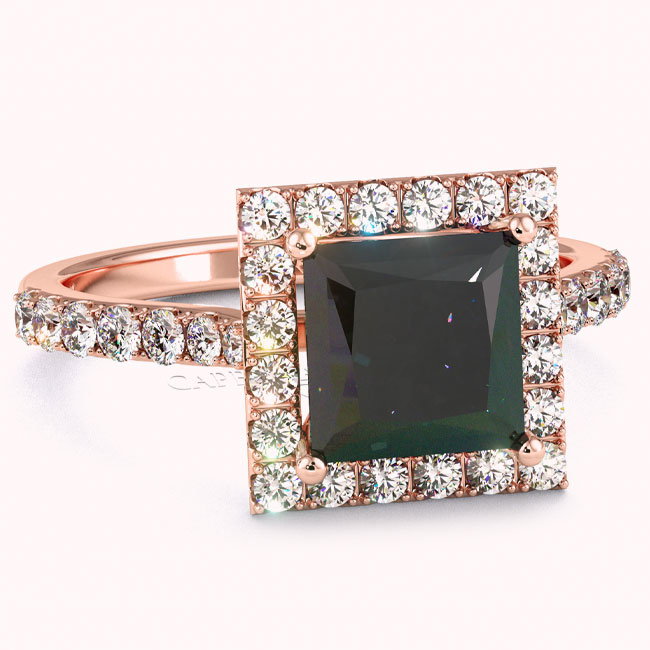 Rose Gold Halo Black Diamond Engagement Rings