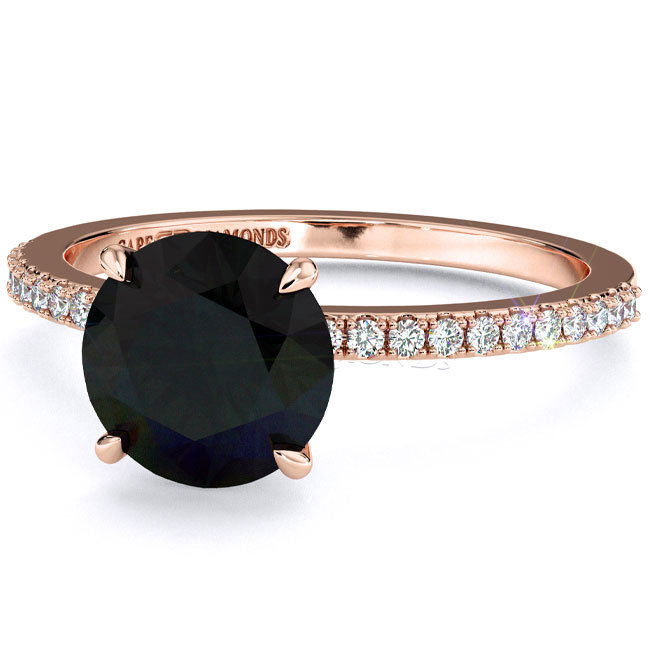 Rose Gold Side Stone Black Diamond Engagement Rings