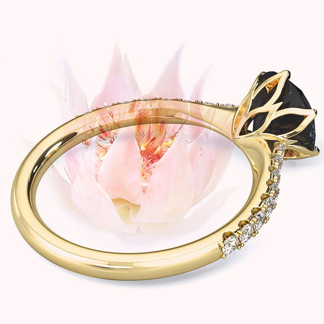 Yellow Gold Fynbos Floral Black Diamond Engagement Rings