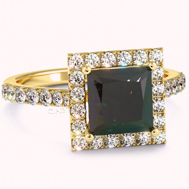 Yellow Gold Halo Black Diamond Engagement Rings