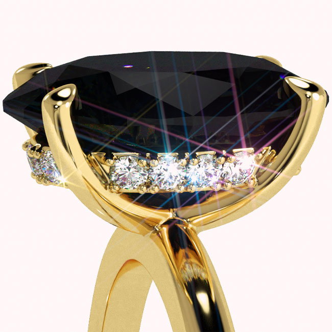 Yellow Gold Hidden Halo Black Diamond Engagement Rings