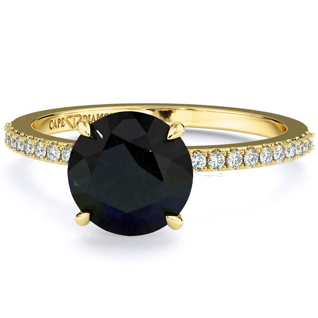 Yellow Gold Side Stone Black Engagement Rings