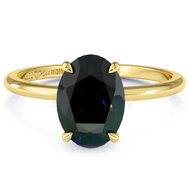 Yellow Gold Solitaire Black Diamond Engagement Rings