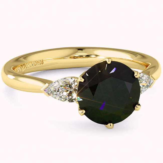 Yellow Gold Trilogy Black Diamond Engagement Rings