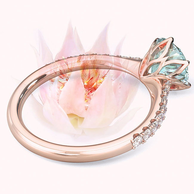 Light Blue Diamond Rose Gold Fynbos Floral Engagement Rings