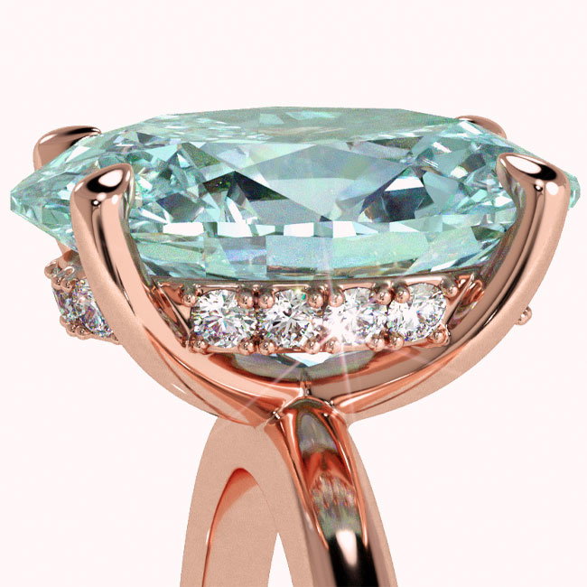 Light Blue Diamond Rose Gold Hidden Halo Engagement Rings