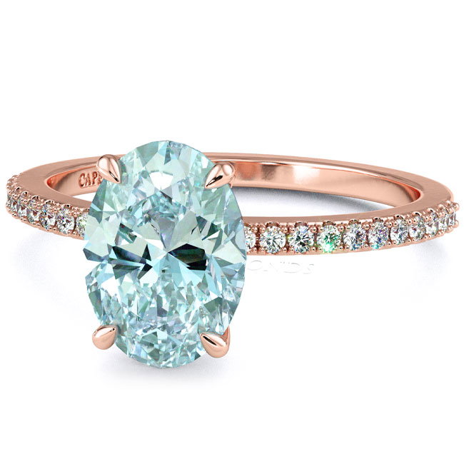 Light Blue Diamond Rose Gold Side Stone Engagement Rings