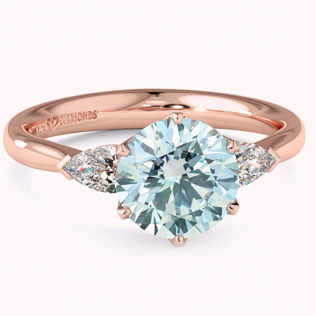 Light Blue Diamond Rose Gold Trilogy Engagement Rings