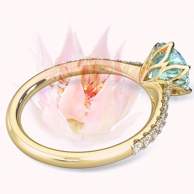 Light Blue Diamond Yellow Gold Fynbos Floral Engagement Rings