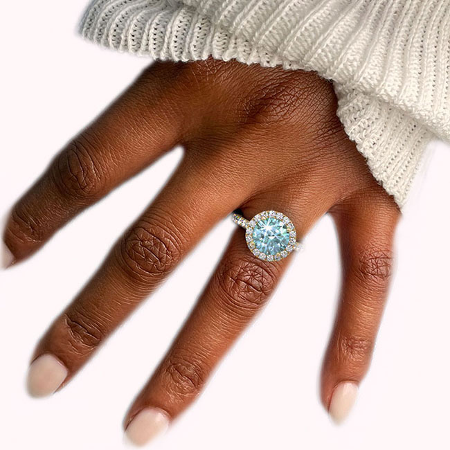 Light Blue Diamond Yellow Gold Halo Engagement Rings