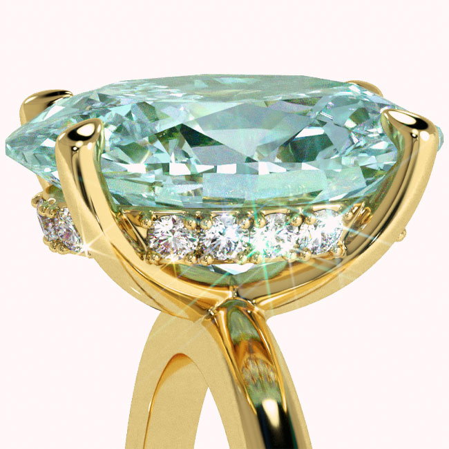 Light Blue Diamond Yellow Gold Hidden Halo Engagement Rings