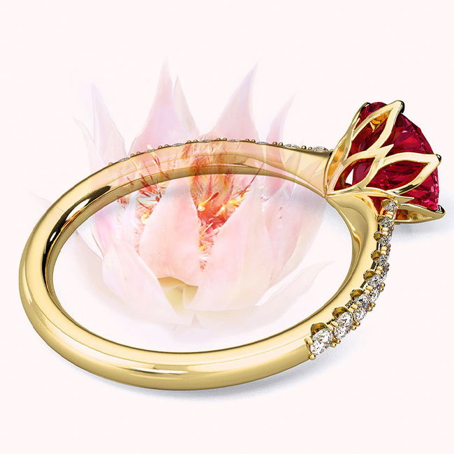 Yellow Gold Fynbos Floral Ruby Engagement Rings