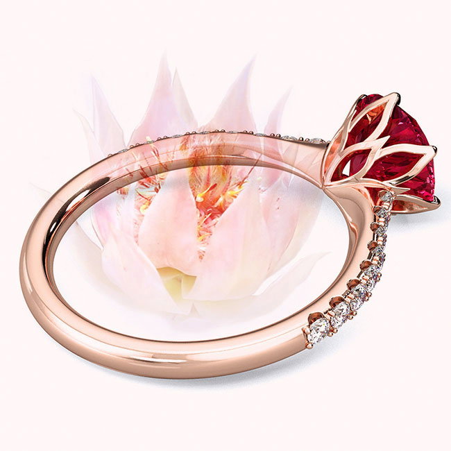 Rose Gold Fynbos Floral Ruby Engagement Rings