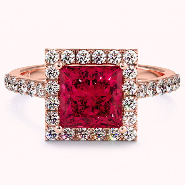 Rose Gold Halo Ruby Engagement Rings