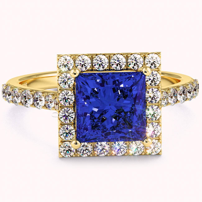 Halo Yellow Gold Tanzanite Engagement Rings
