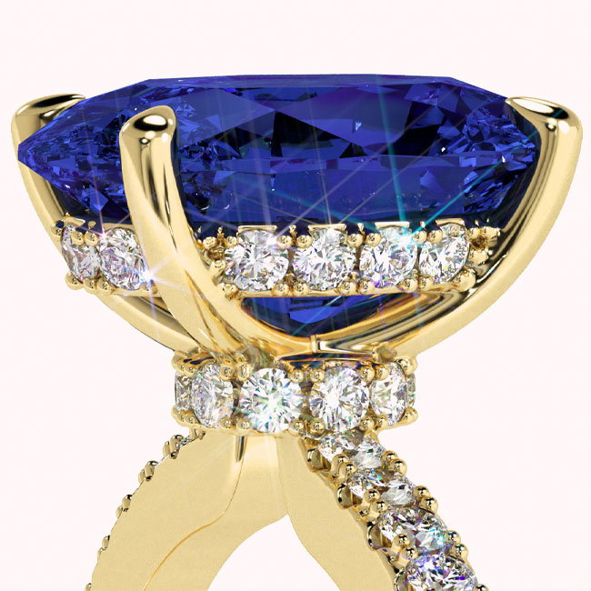 Yellow Gold Hidden Halo Tanzanite Engagement Rings