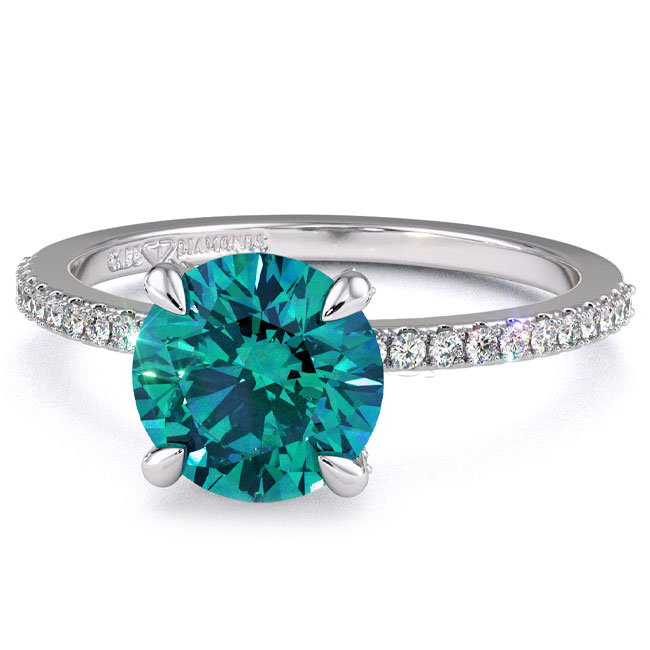 Side Stone Teal Sapphire Engagement Rings