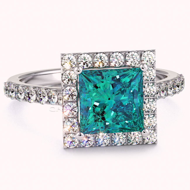 Halo Teal Sapphire Engagement Rings