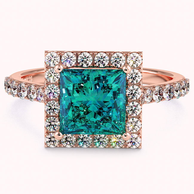 Rose Gold Halo Teal Sapphire Engagement Rings