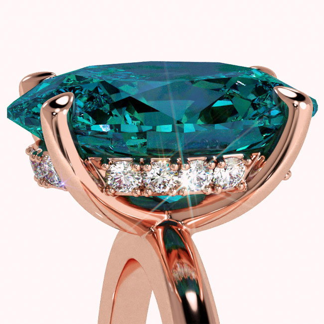 Rose Gold Hidden Halo Teal Sapphire Engagement Rings