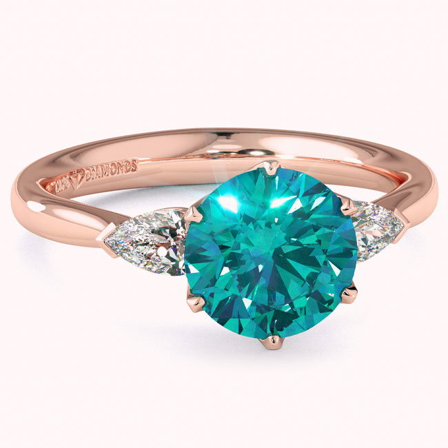 Rose Gold Trilogy Teal Sapphire Engagement Rings