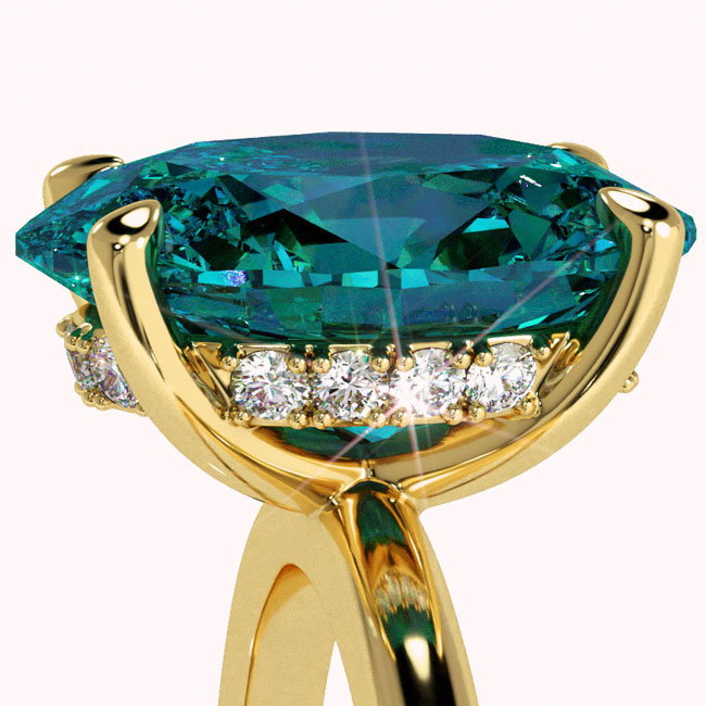 Yellow Gold Hidden Halo Teal Sapphire Engagement Rings