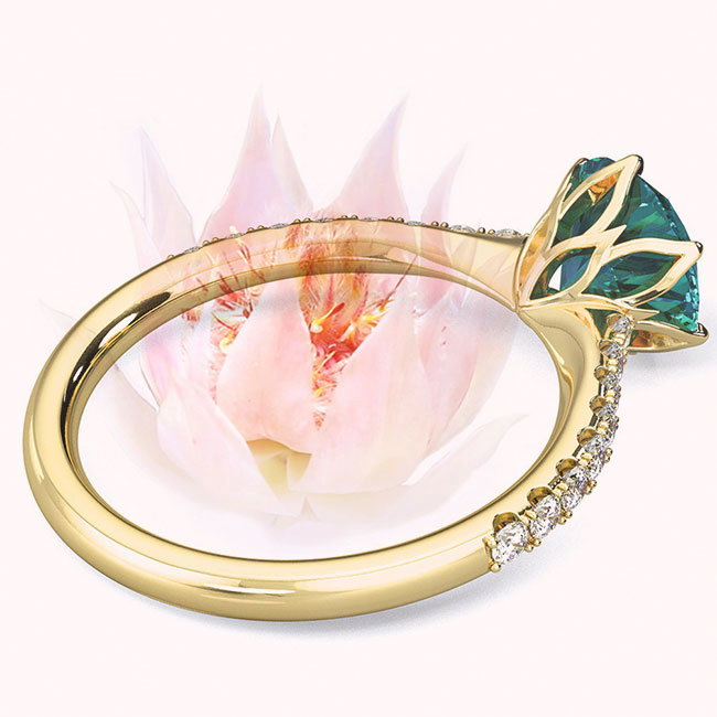 Yellow Gold Fynbos Floral Teal Sapphire Engagement Rings