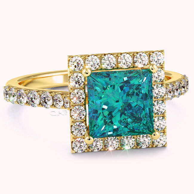 Yellow Gold Halo Teal Sapphire Engagement Rings