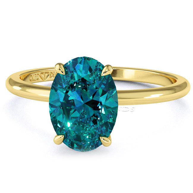 Yellow Gold Solitaire Teal Sapphire Engagement Rings