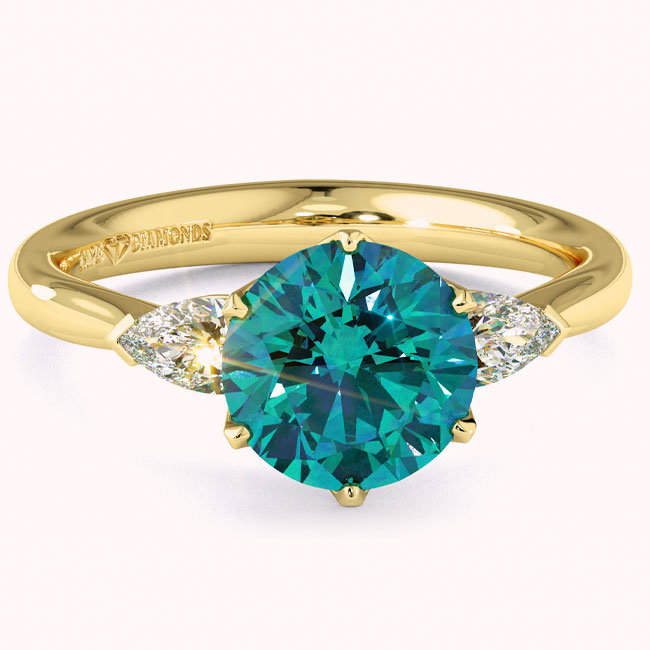 Yellow Gold Trilogy Teal Sapphire Engagement Rings