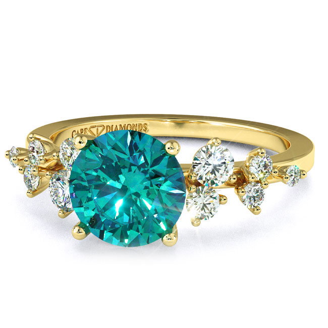 Trending Yellow Gold Teal Sapphire Engagement Rings
