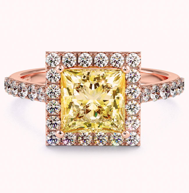 Halo Rose Gold Yellow Diamond Engagement Rings