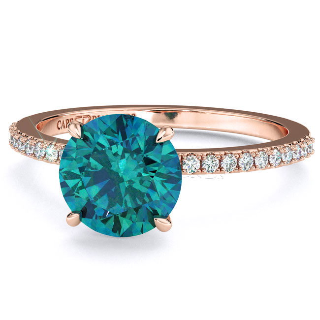 Rose Gold Side Stone Teal Sapphire Engagement Rings
