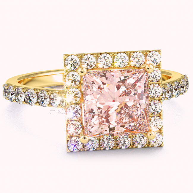 Yellow Gold Halo Morganite Engagement Rings