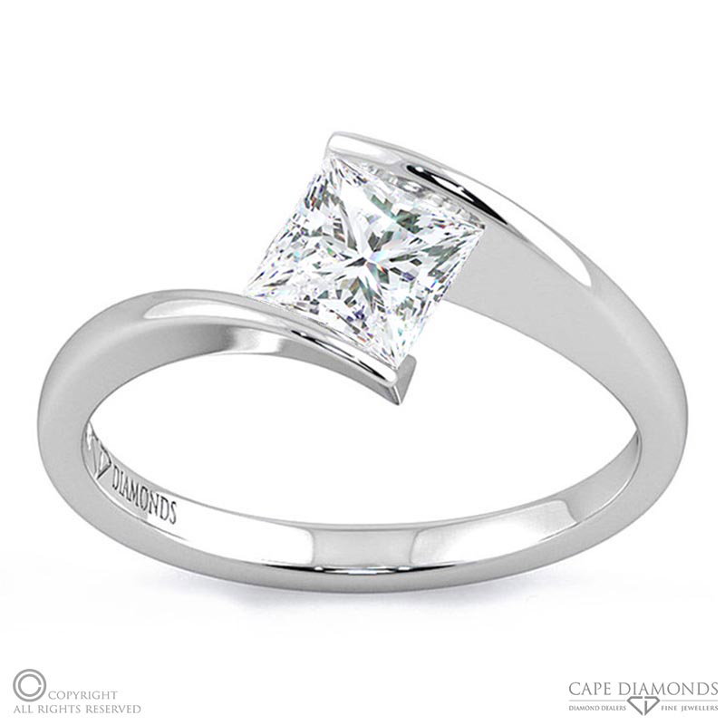Princess Tension Split Band Lab Grown Diamond Engagement Ring White Gold