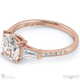 trilogy round lab grown diamond engagement ring rose gold with baguette side lab grown diamonds with 18k rose gold metal and round shape diamond