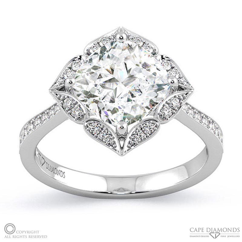 Paisley Cushion Halo Lab Grown Diamond Engagement Ring White Gold
