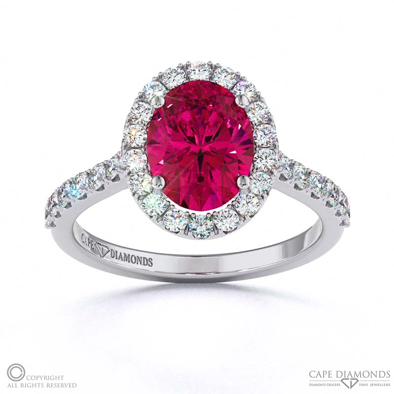 Ruby Oval Halo Engagement Ring White Gold